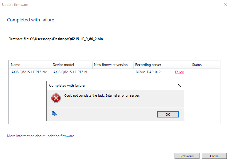 Updating Axis device firmware fails on the second attempt (troubleshooting)